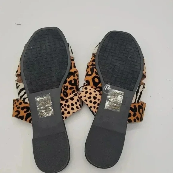New Qupid Ladies Animal Print Leopard Sandals Slide On Sz 8 Shoes Brown Black - Picture 8 of 9